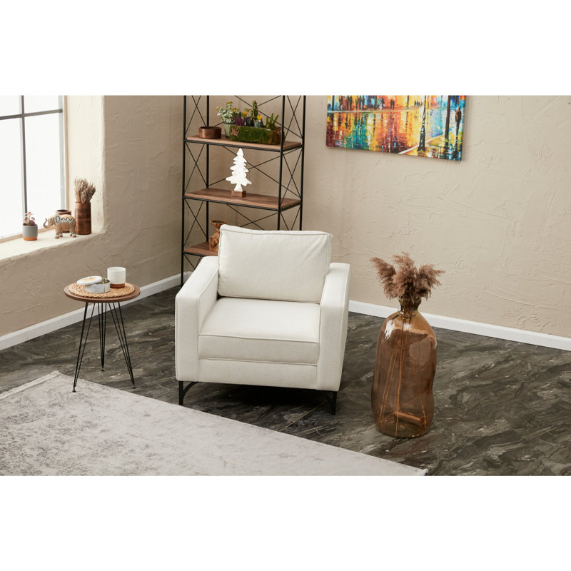 Fauteuil club Darron, 100 % polyester crème, Noir
