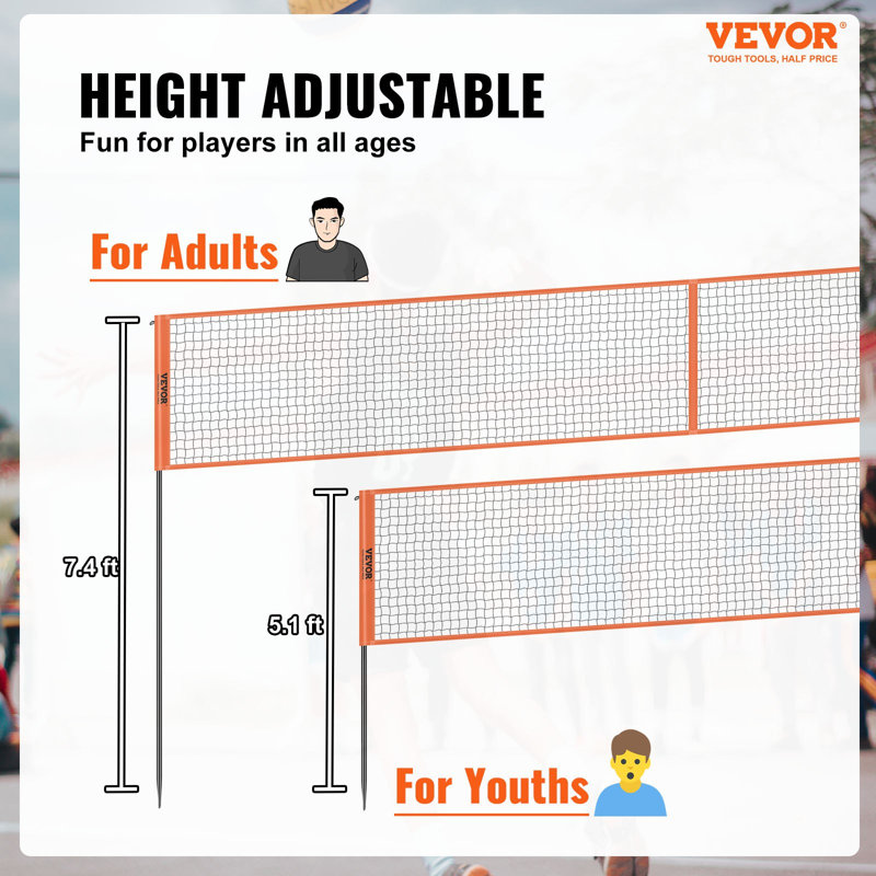 4-Way Volleyball Net, Adjustable Height Badminton Net Set For Backyard Beach Lawn, Outdoor Portable Volleyball Net With Carrying Bag, 4 Square Quick Assemble Game Set For Kids And Adults