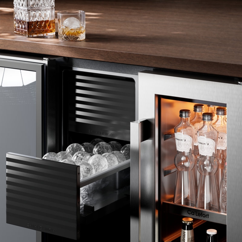 Machine à glaçons sphérique intégrée 3 en 1 de 23,4 po de largeur avec compartiment refroidisseur de boissons et congélateur