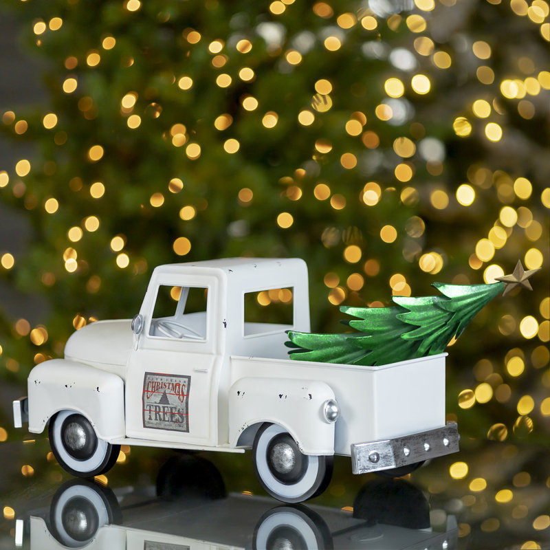 Camion de Noël à l'ancienne avec arbre, Blanc
