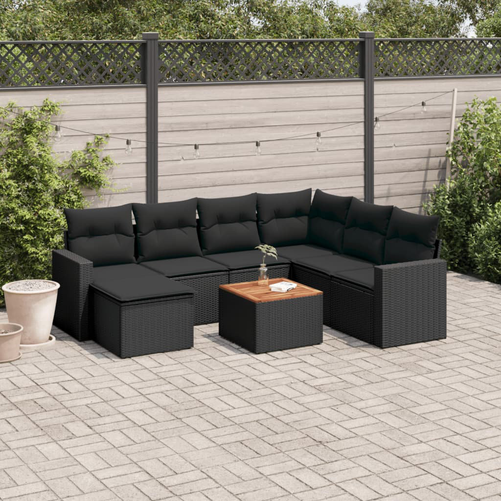 Vidaxl 8-Tlg. Garten-Sofagarnitur Mit Kissen Schwarz Poly Rattan 9