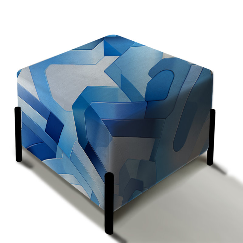 Repose-pieds géométrique rayé bleu et blanc Symmetry