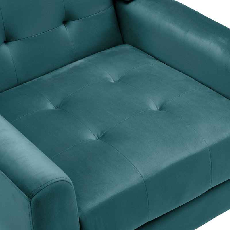 Jaqueze Upholstered Polyester Tufted Square Arm Accent chair, Velours bleu Jaqueze