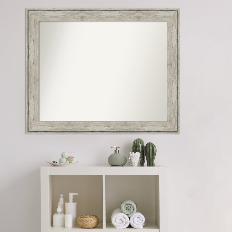 Crackled Metallic Bathroom Vanity Non-Beveled Wall Mirror, 27" x 33"