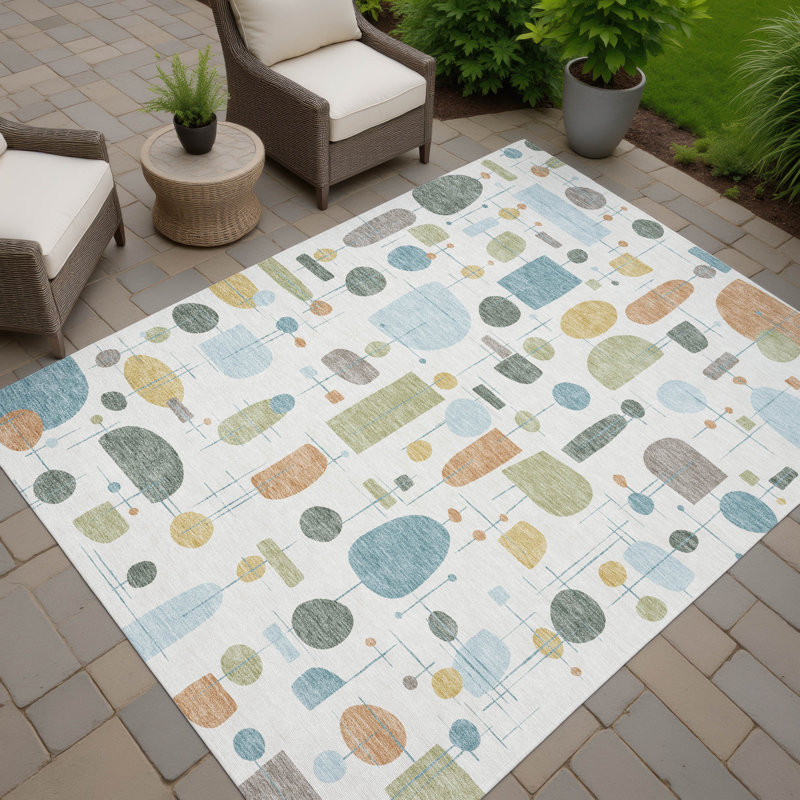 Machine Washable Indoor/Outdoor Jourdan ACN2393 Mid-Century Modern Rug, Rectangle 9' x 12'