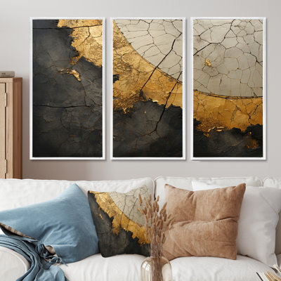«Black Gold Adorned Poteries», ensemble de reproductions d'art mural à spirales abstraites