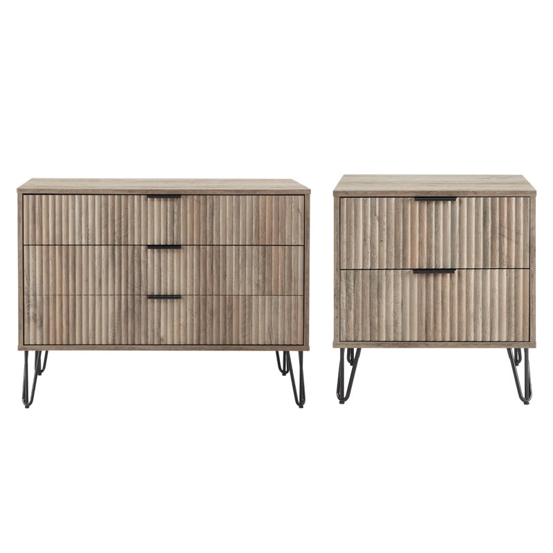 Ensemble de chambre à coucher moderne avec commode et table de chevet 2 pièces Dumbo, Gris