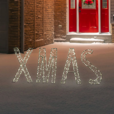Décoration de Noël d'extérieur à DEL en fil de fer XMAS - 15,5 po - lumières blanc chaud
