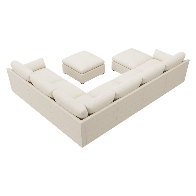 Canapé modulaire rembourré en U avec repose-pieds Abramson, Chenille blanche