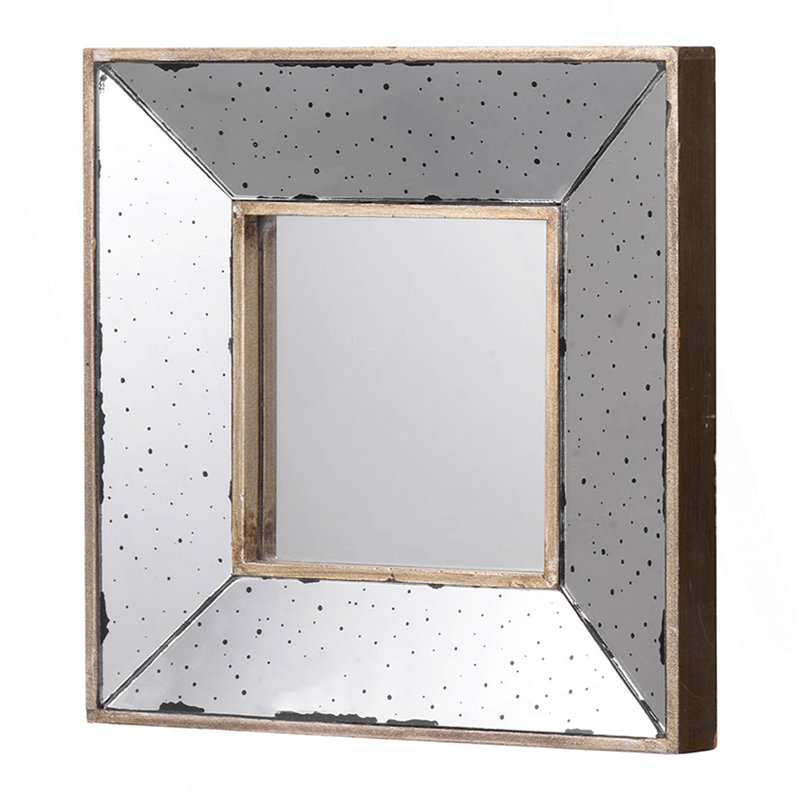 Glimmer Vintage Square Accent Mirror With Speckled Silver Finish