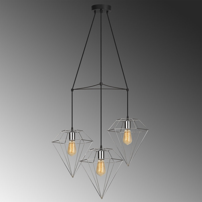 Luminaire suspendu géométrique à 3 lumières Linda, Argent