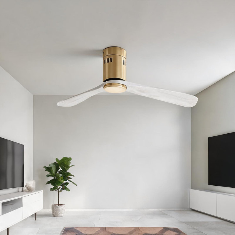 Ventilateur de plafond en métal et bois pour chambre à coucher et salon, 52 po, avec télécommande, moteur à courant continu