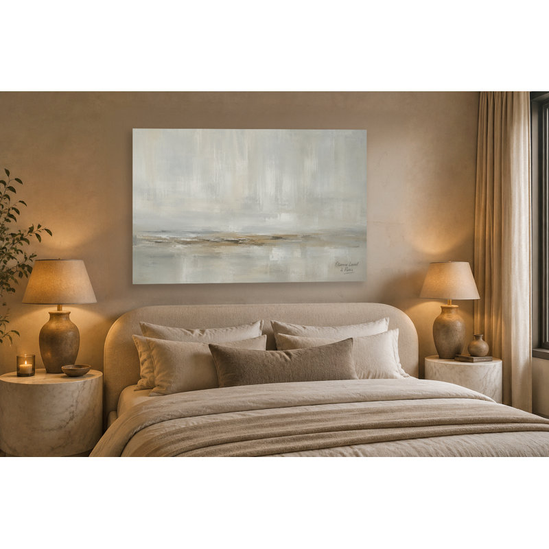 «Warm Neutral Abstract Landscape», art mural, toile d'horizon réfléchissante gris beige, toile tendue décorative