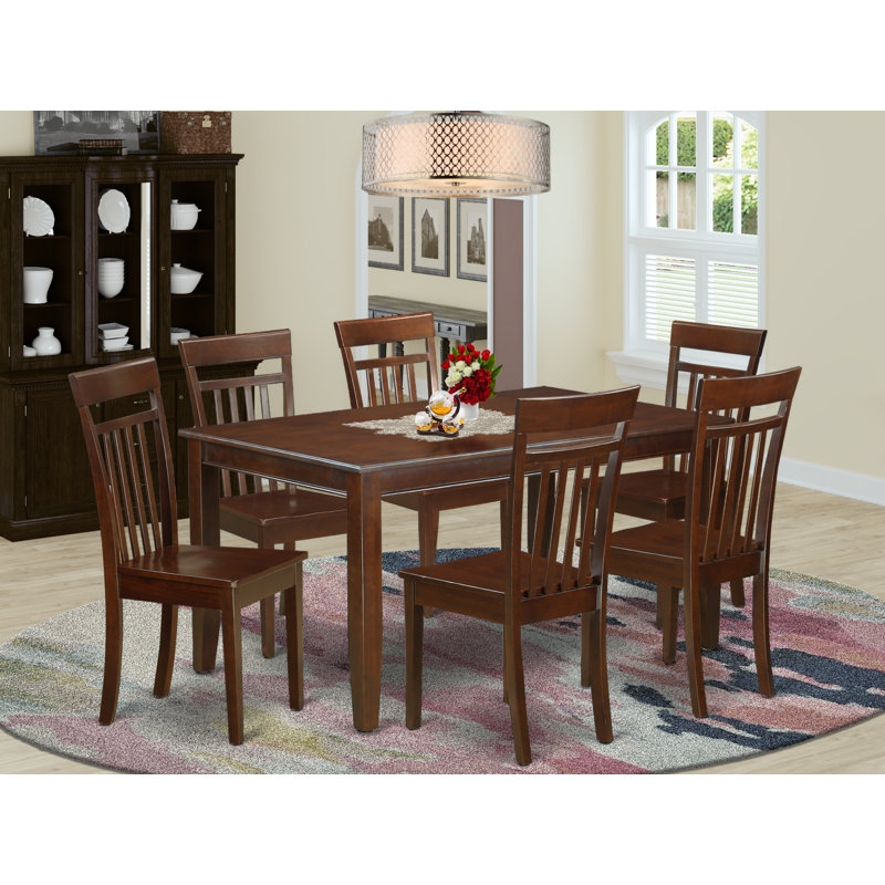 7 Piece Dining Set Consist of a Rectangle Solid Wood Table and 6 Kitchen Room Chairs, Mahogany , 7 Pieces: 1 Table, 6 Chairs