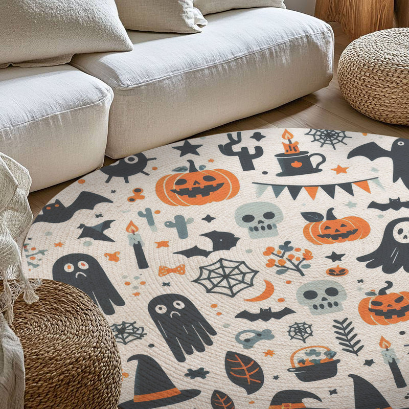 Tapis tressé Eerie Ghostly Glow, Rond 5 pi