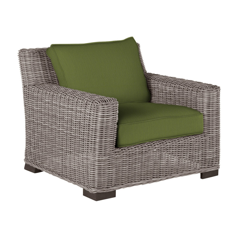 Rustic Woven N-Dura Resin Wicker Outdoor Lounge Chair, Welt, Oyster, Linen Forest