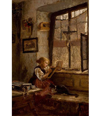 Reproduction d’art par herman hartwich, fille avec chat