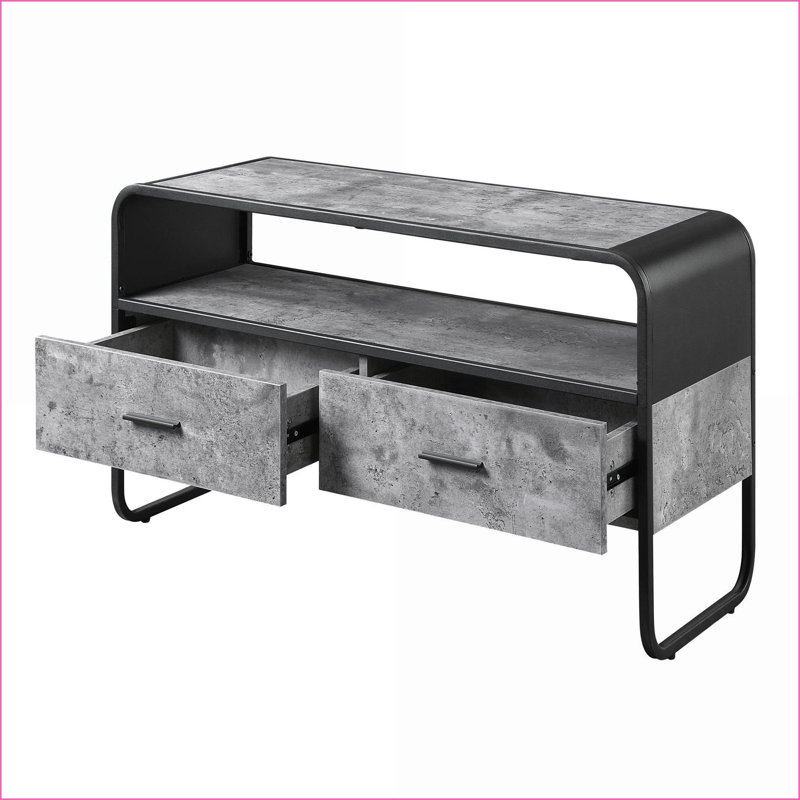 Meuble télé gris béton & amp; Meuble télé noir à 2 tiroirs pour téléviseurs de 42 po | Noir + gris | Moderne
