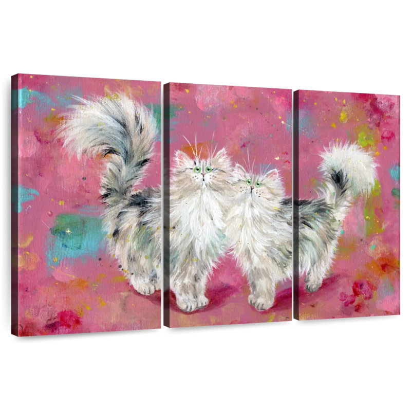 Brampt Two Tabbies On Blossom Pink, 24" H x 38" W