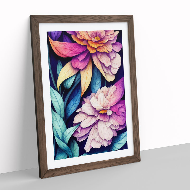 Attractive Flowers - Single Picture Frame Painting, 46cm H x 34cm W x 2cm D, Walnut Framed