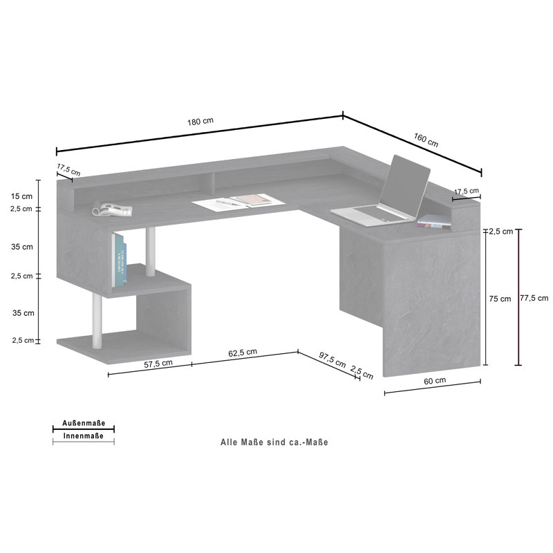 Nang L-Shaped Computer Desk, Grey