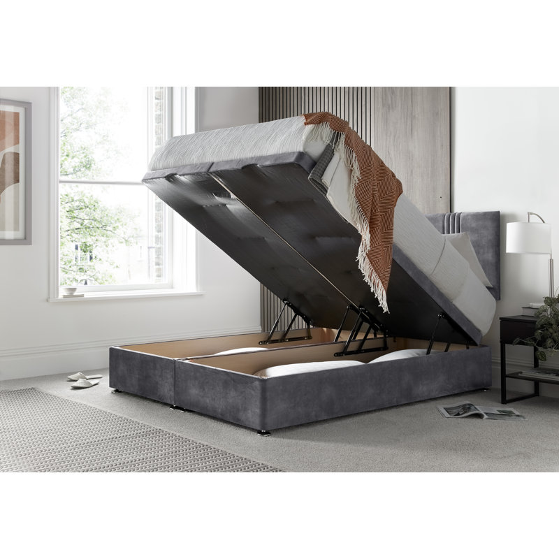 New Empire Conistan Upholstered Ottoman Storage Bed with Panel Headboard & Gas Lift, Kingsize (5'), Armour