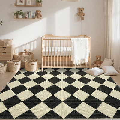 Diamond Machine Washable Area Rugs with Rubber Backing Non Slip Low Pile Stain Resistant Carpet for Living Room Bedroom Dining Room Playroom