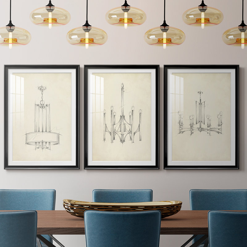 Lustre Mid-Century I, H 21 po x l 30 po, Noir