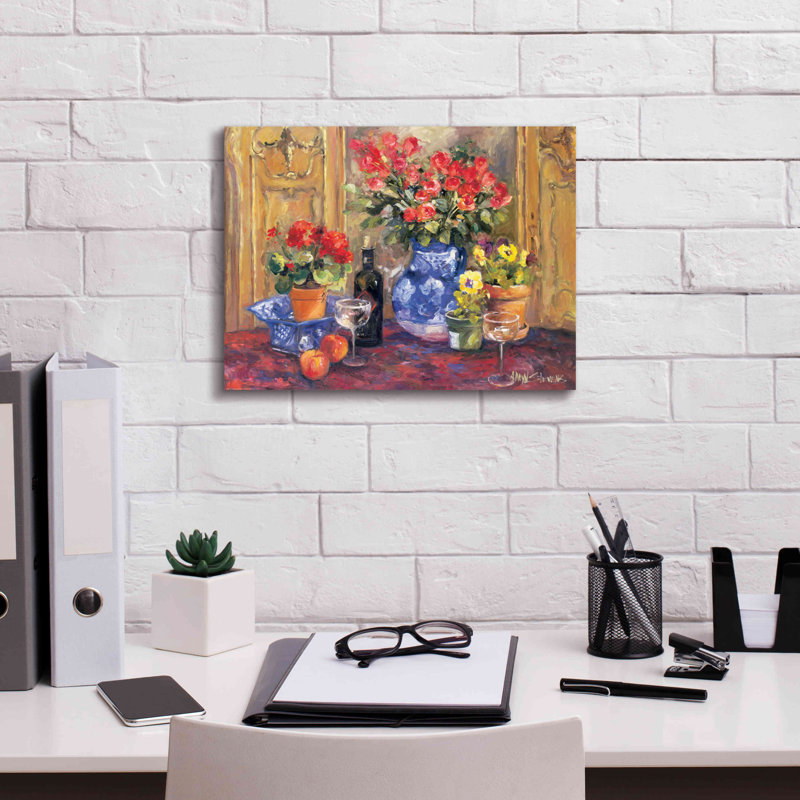 «Red Flowers» par Allayn Stevens - reproduction d'art sur toile tendue, H 12 po x l 16 po x P 0,75 po