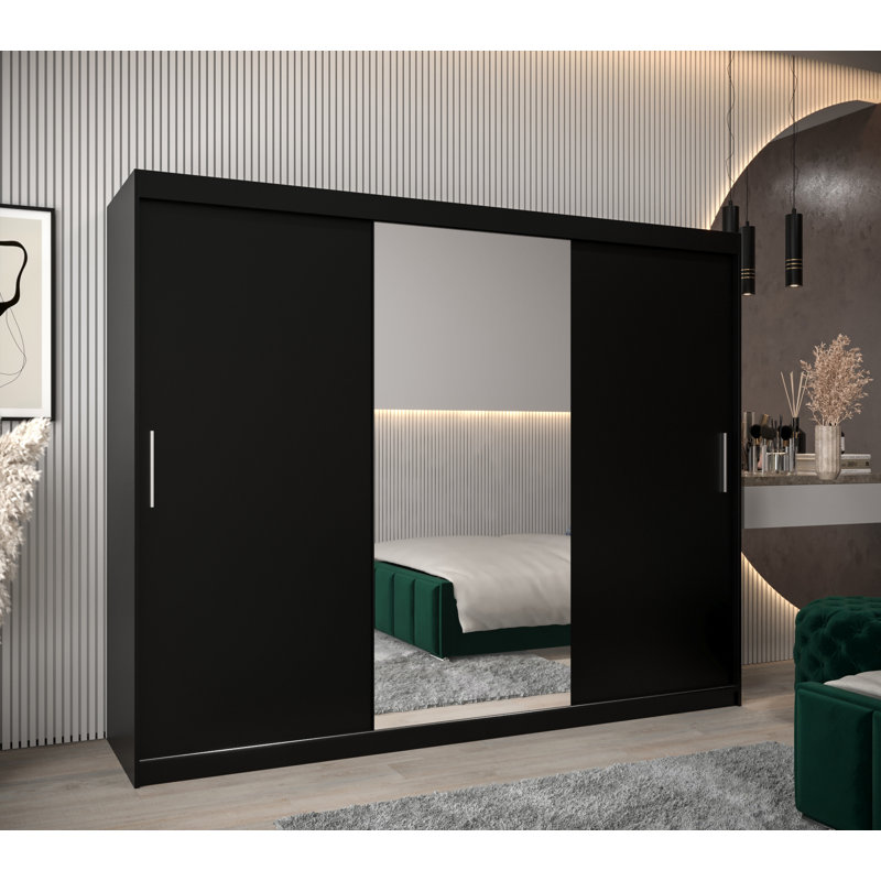 Ashritha 3 Door Manufactured Wood Wardrobe, Black Matt