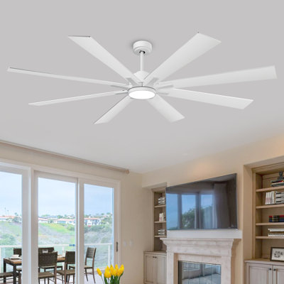 Liosbel Industrial Dc Motor Ceiling Fan With Light,Large Ceiling Fan With 8 Reversible Blades,2 Downrods,6-speed Remote Control,Home Or Commercial Ceiling Fans for Porch/Garage/Shop