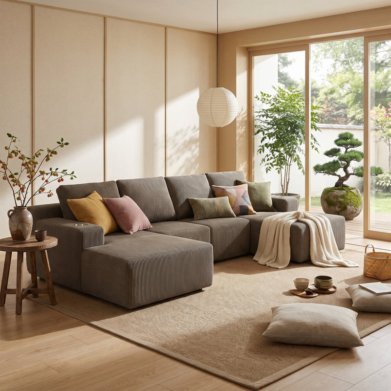 Canapé modulaire en U avec méridienne Denelle, Taupe