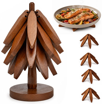Dessous de plat en bois en forme d'arbre pour plats chauds, casseroles et poêles, protection thermique pour le comptoir, design pliable et compact, décoration de cuisine en bois naturel, coffret-cadeau pour la table, noyer
