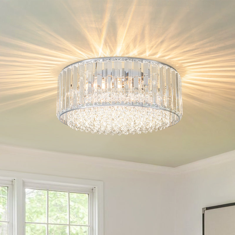 3-Light Round Crystal Flush Mount, Chrome