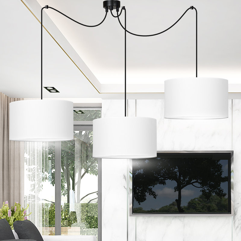 Pascua 3 - Light Black Drum Pendant, White