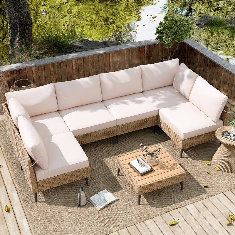 Outdoor Patio Furniture Set, 7 Piece Outdoor Sectional Sofa Wicker Patio Conversation Couch Set, All Weather Pe RattanÂ sofa With Table And Cushions For Garden, Poolside, Backyard