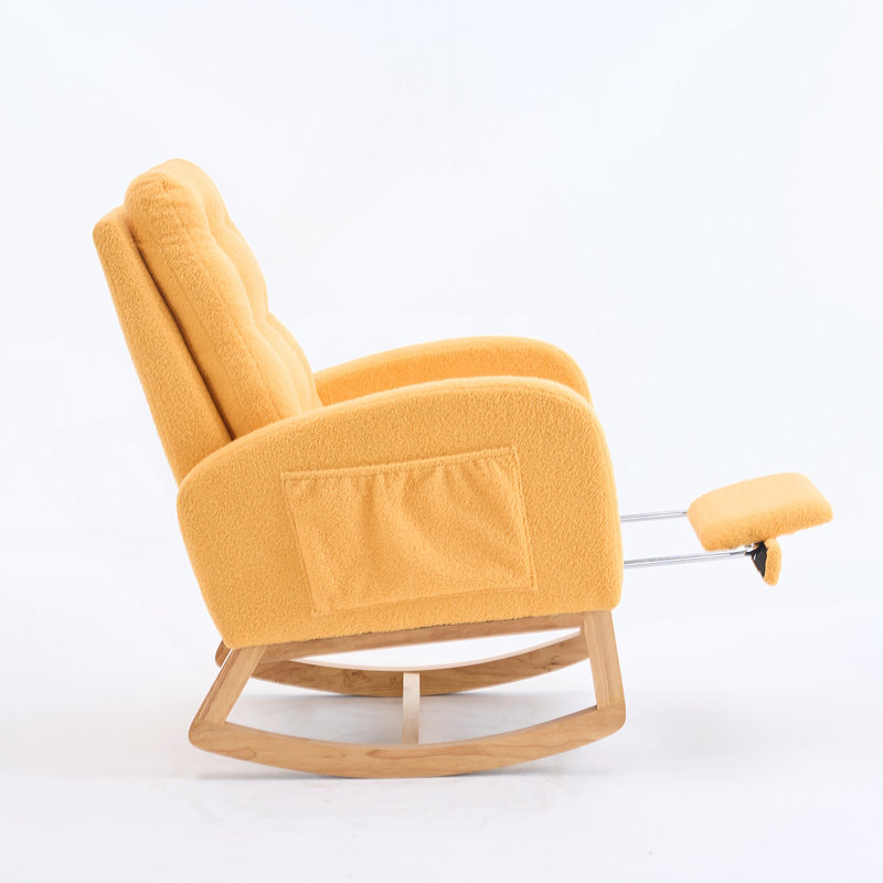 Chaise berçante d'appoint jaune avec repose-pieds et pieds en bois d'hévéa à haut dossier, Orange