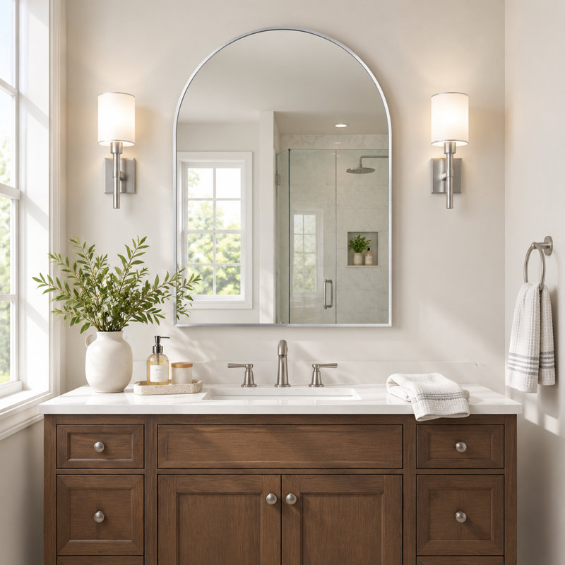 Miroir de salle de bain 24 po x 32 po avec cadre en métal argenté