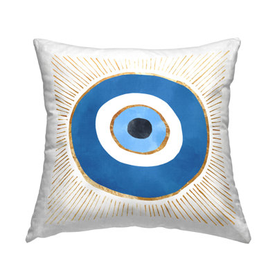 Coussin décoratif bleu à motif de mauvais œil imprimé par Ziwei Li