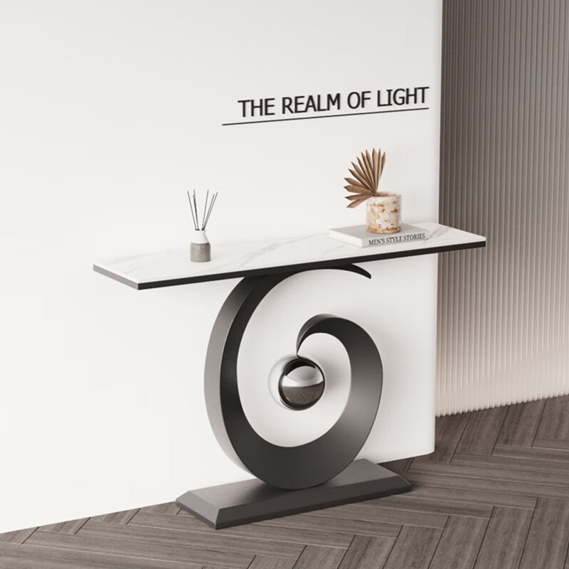 Console moderne en pierre frittée minimaliste, H 31,5 po x l 47,2 po x P 11,8 po, Blanc, Gris