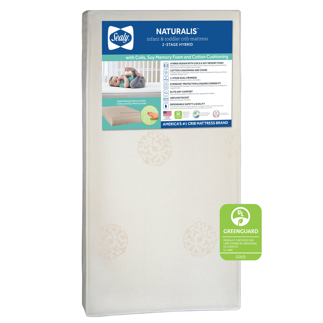 Sealy Naturalis Premium 2 Stage Breathable Crib Mattress & Toddler Mattress, GREENGUARD Gold Certified, 52" x 28" Sealy Baby