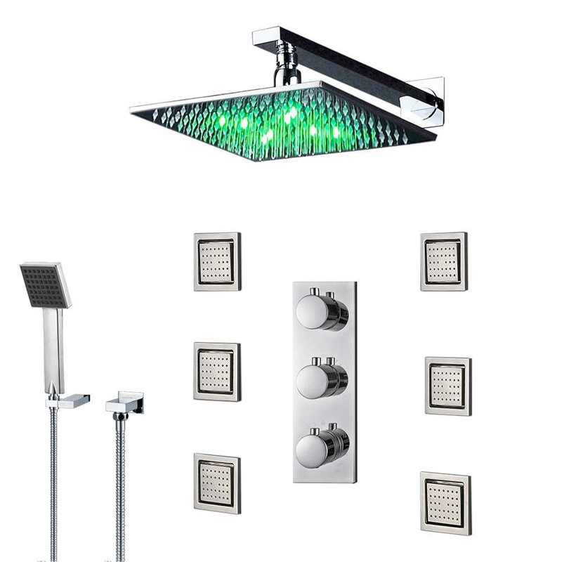 FontanaShowers Milan Stainless Steel Jetted Body Massage LED Shower Head Set with Handheld Shower
