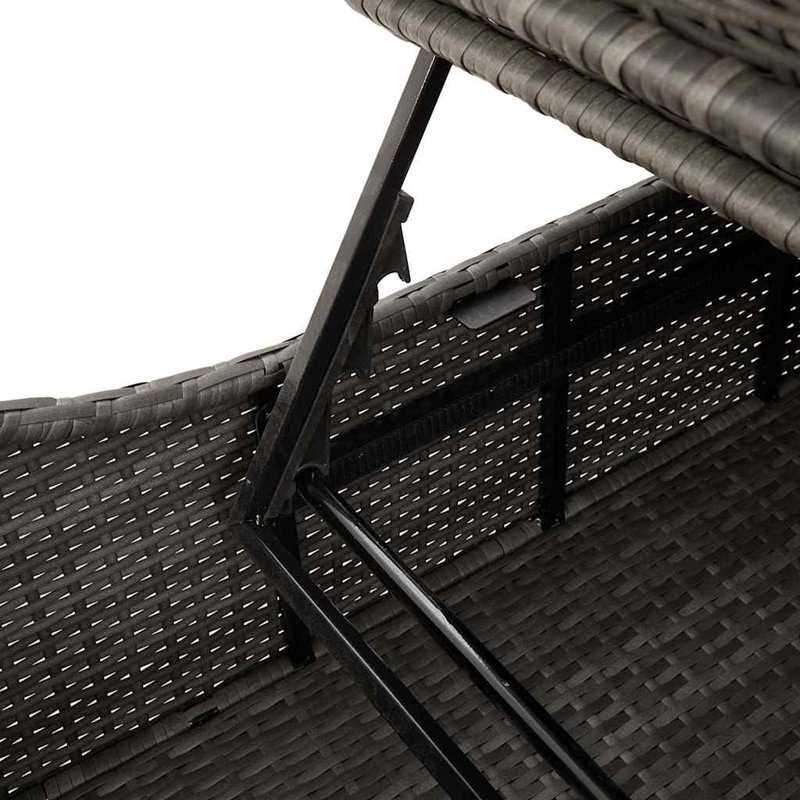 Folding Sun Lounger With Cushion And Storage Poly Rattan, Gray, Dark Gray