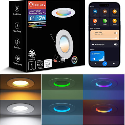 Éclairage encastré à DEL Lumary Smart Retrofit de 6 po, compatible avec Alexa / Google / APP, paquet individuel de connexion Wi-Fi Bluetooth Connect-Ring