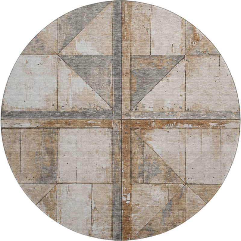 Premium Machine Washable Crestover AMF1876 Geometric Rug, Round 8'