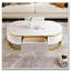 Table basse ovale avec tiroirs, profil courbé