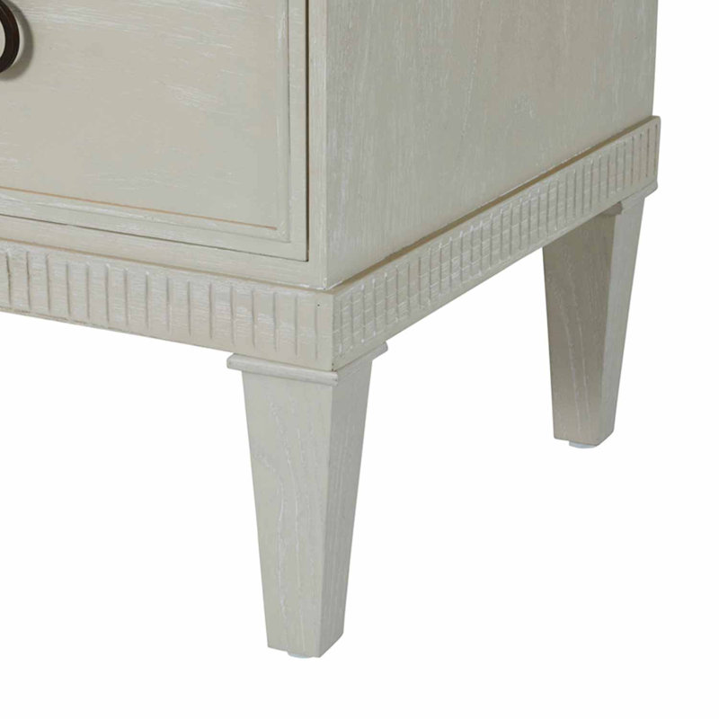Cerused White Tallboy Chest with Marble Top and Brass Pulls