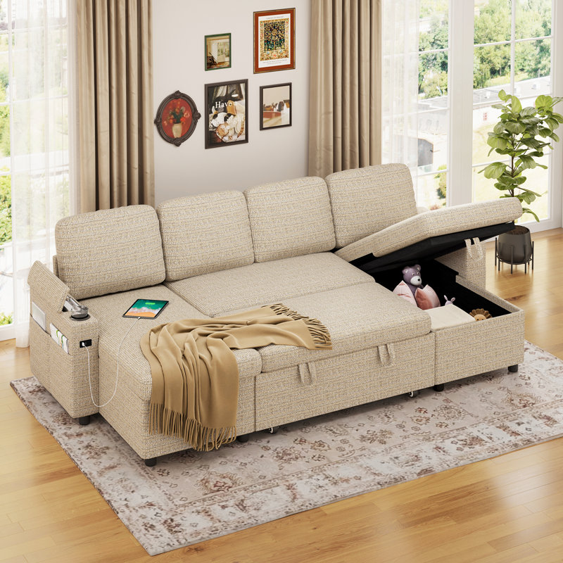 Sofa Bed, Beige Fabric
