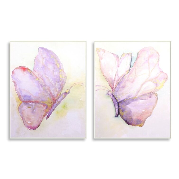Girls Glam Butterfly Wings Purple Gold Watercolor by Leticia Herrera - 2 Piece Graphic Art Print Set