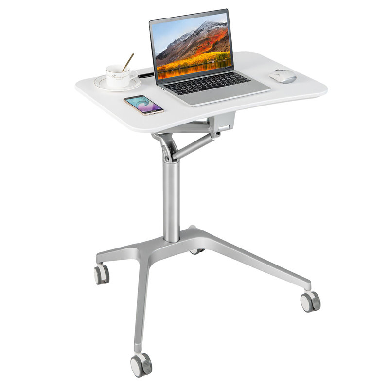 42'' H Laptop Cart with Wheels, 42" H x 29.5" W x 23.5" D, White/Silver